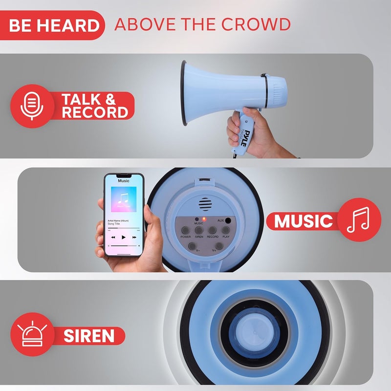 Pyle 20W Megaphone Bullhorn Speaker – Portable Handheld Loud Speaker with Adjustable Volume & Siren – Compact, Powerful Bull Horn for Announcements, Events, Sports & Public Address - Image 3